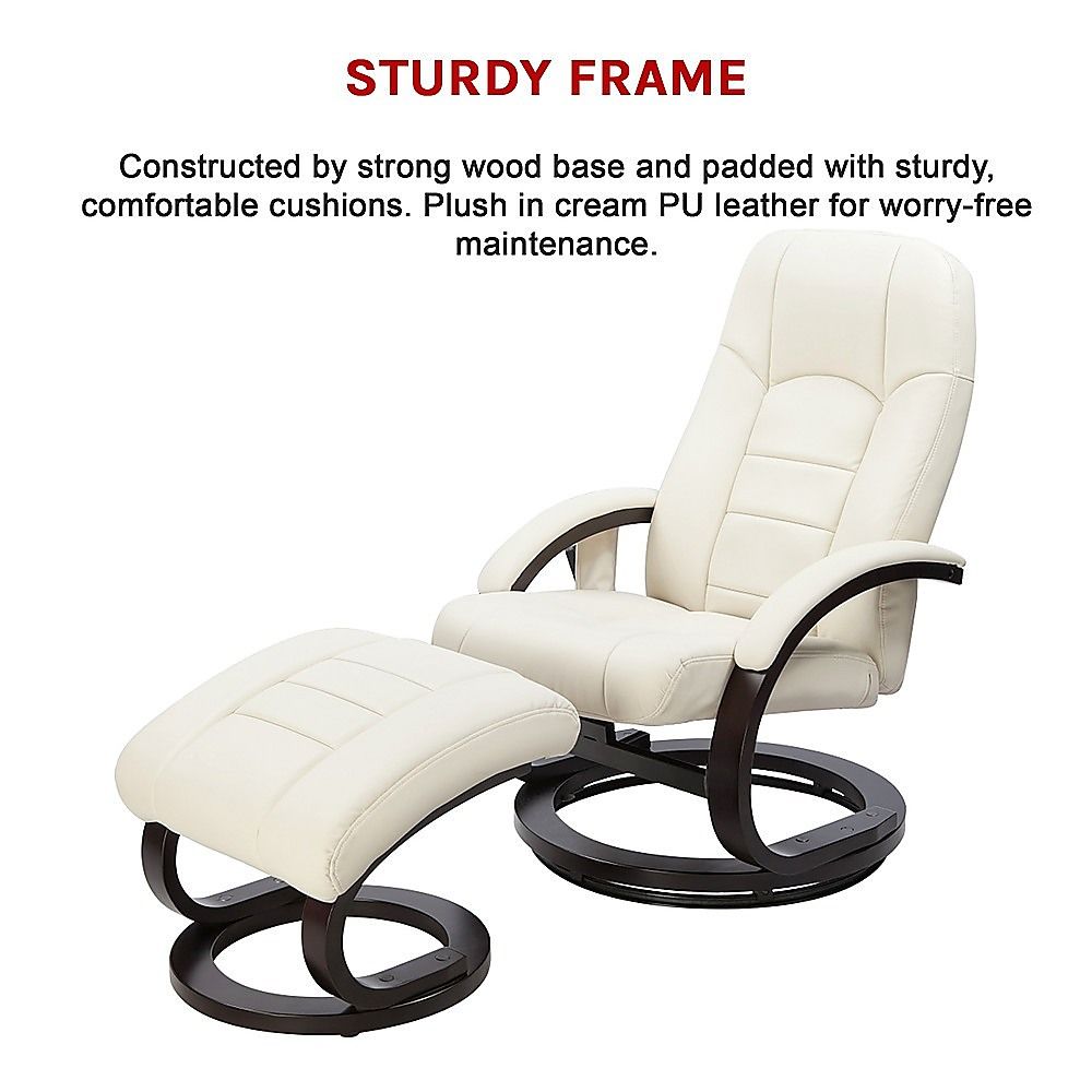 Massage Chair Recliner – 8-Motor Cream PU Leather Chair & Ottoman