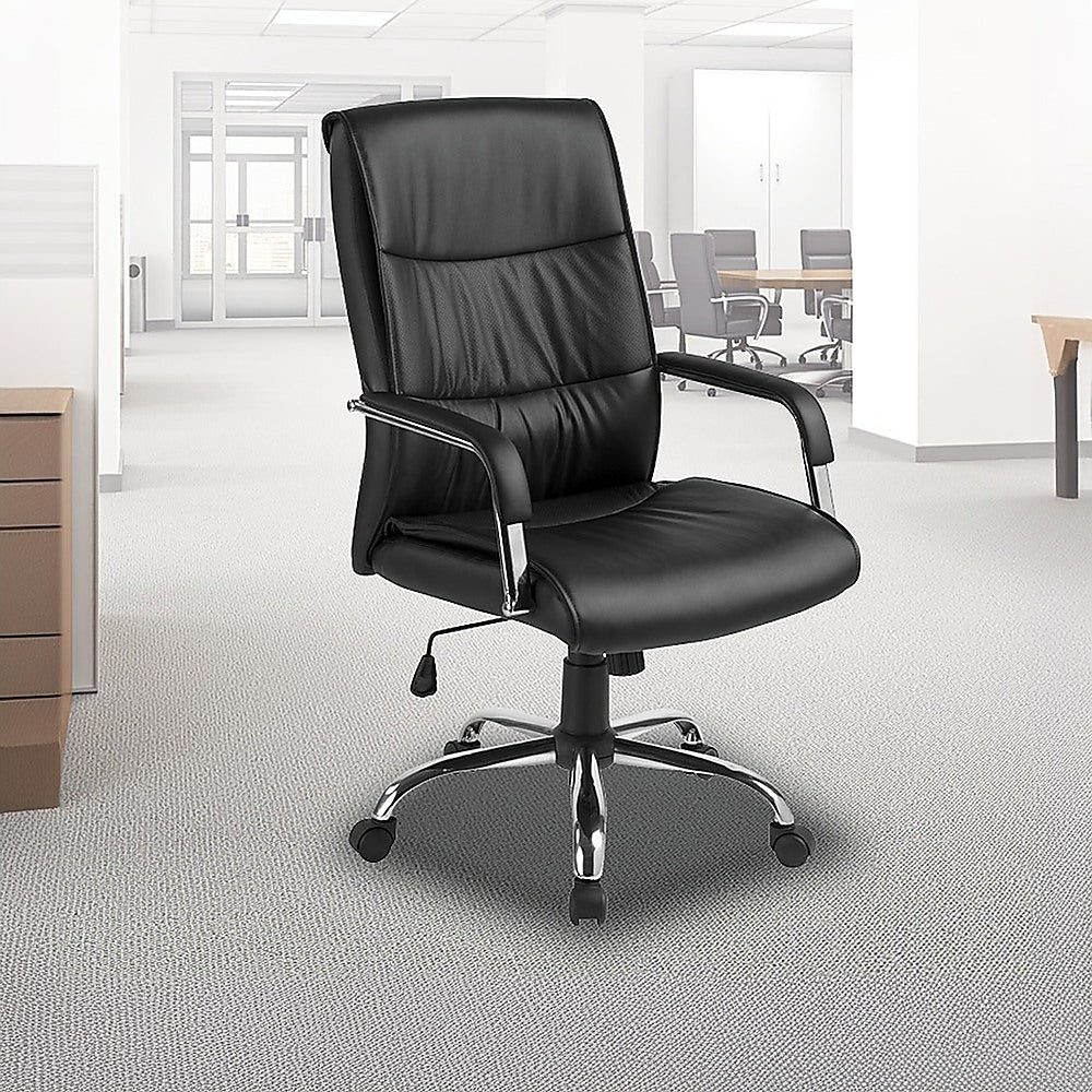 PU Leather Office Chair – Ergonomic Executive Swivel Desk Chair with Padded Seat in Black