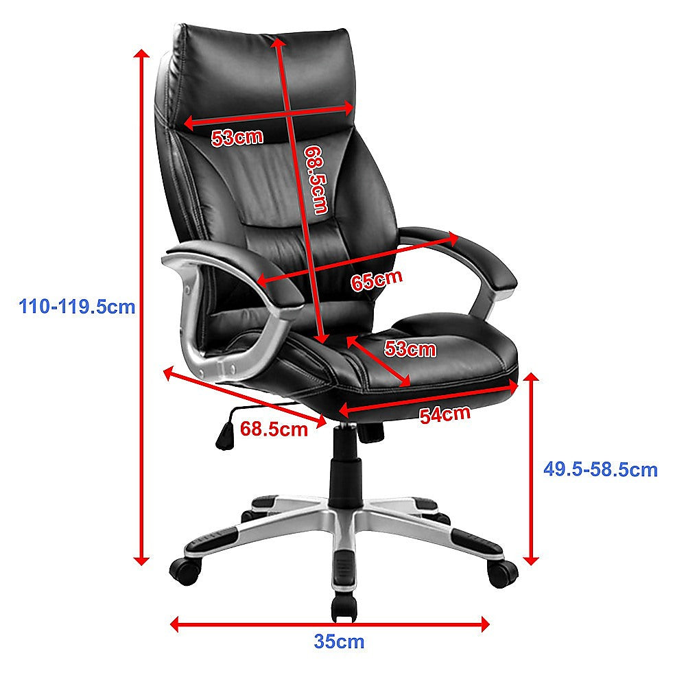 PU Leather Executive Office Chair – Ergonomic Swivel Computer Desk Chair in Black