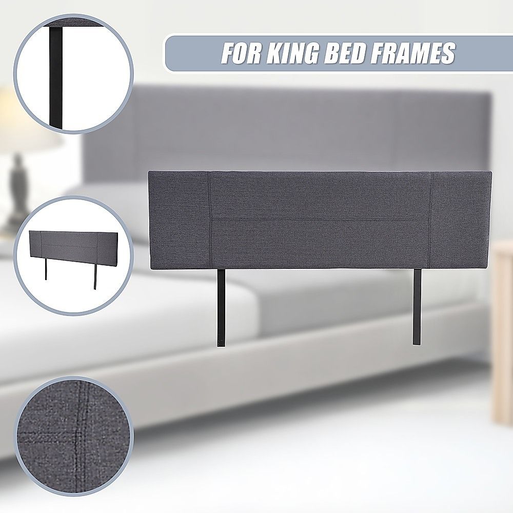 Linen Fabric King Bed Headboard Bedhead - Grey