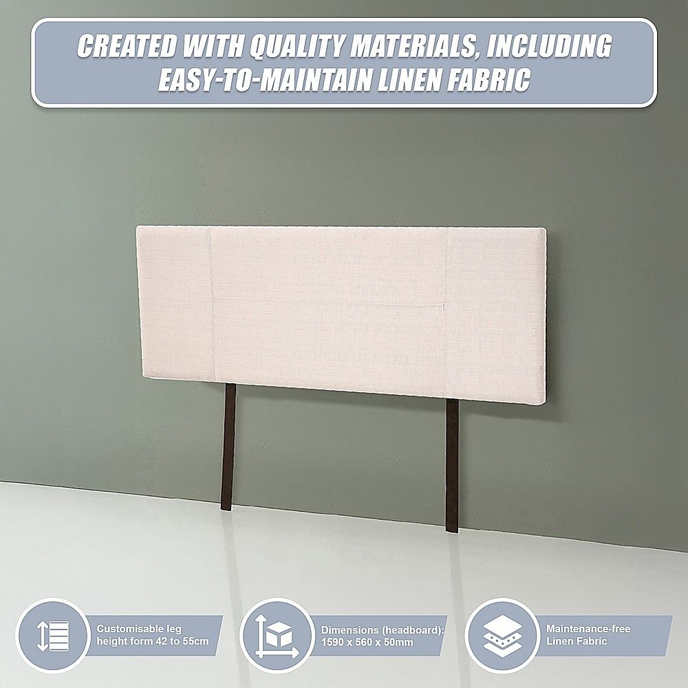 Linen Fabric Queen Bed Headboard Bedhead - Beige