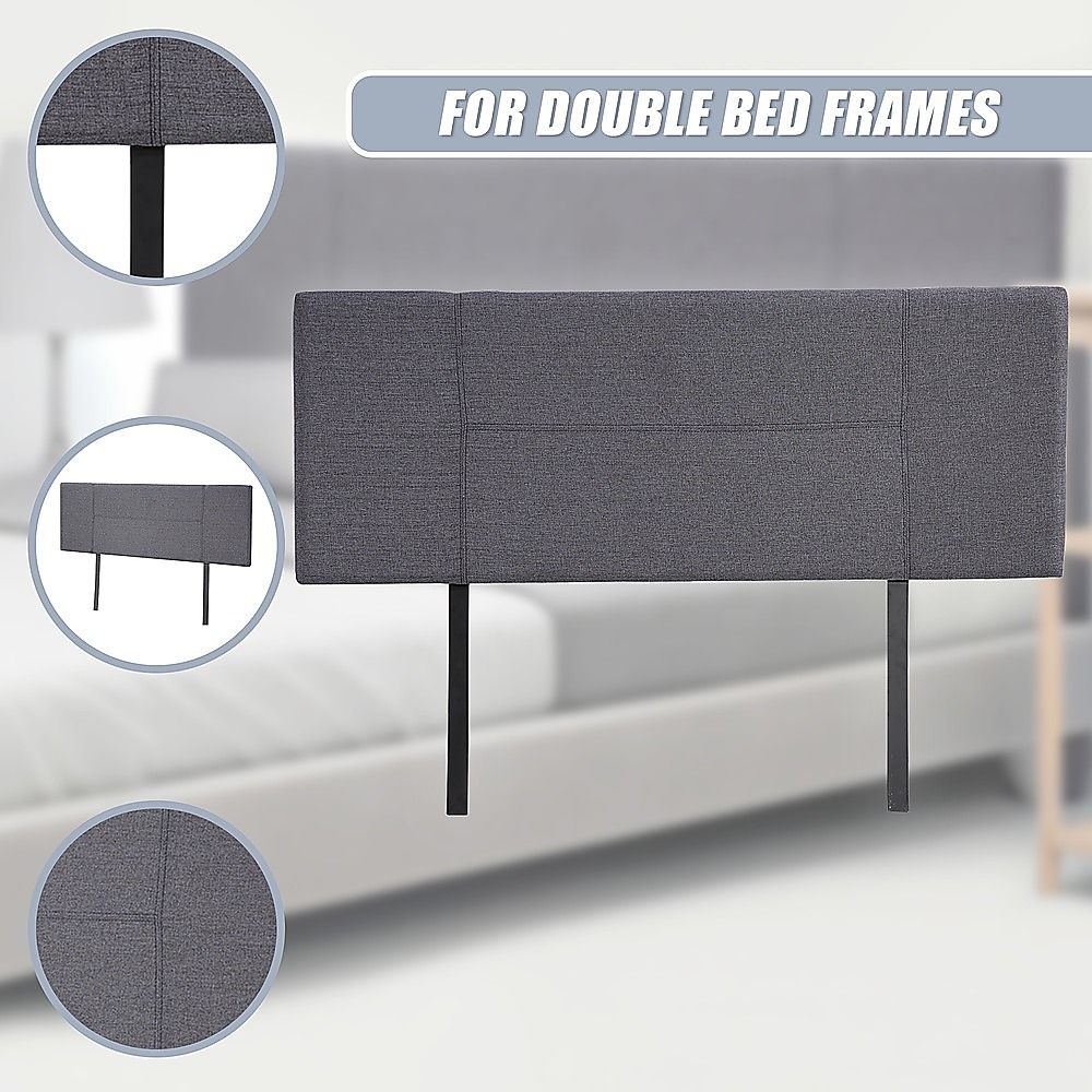 Linen Fabric Double Bed Headboard Bedhead - Grey
