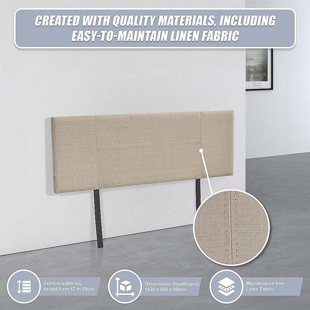 Linen Fabric Double Bed Headboard Bedhead - Beige
