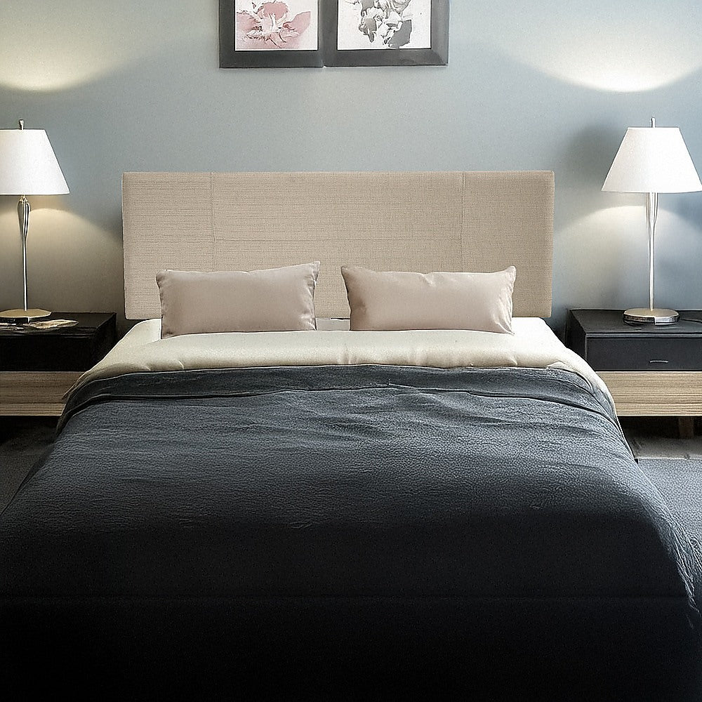 Linen Fabric Double Bed Headboard Bedhead - Beige