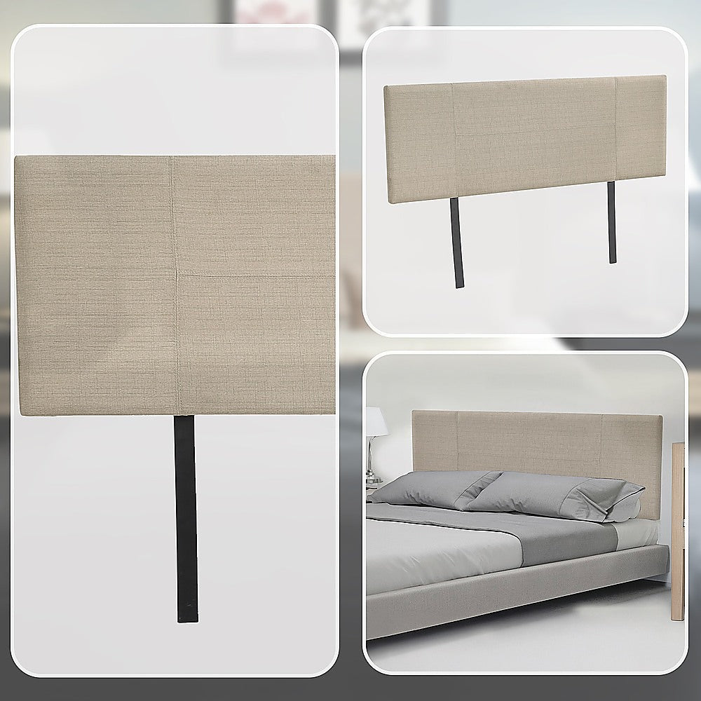 Linen Fabric Double Bed Headboard Bedhead - Beige