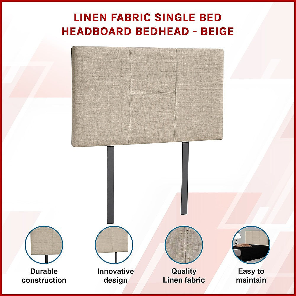 Linen Fabric Single Bed Headboard Bedhead - Beige