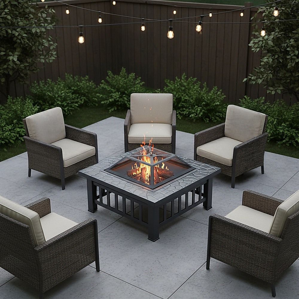 18" Square Metal Fire Pit Outdoor Heater