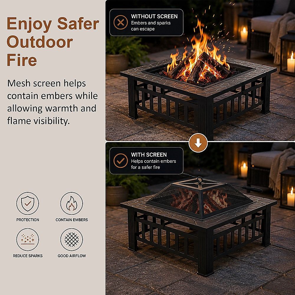 18" Square Metal Fire Pit Outdoor Heater