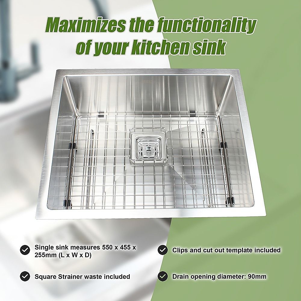 550x455mm Handmade 1.5mm Stainless Steel Kitchen Sink with Waste and Grid