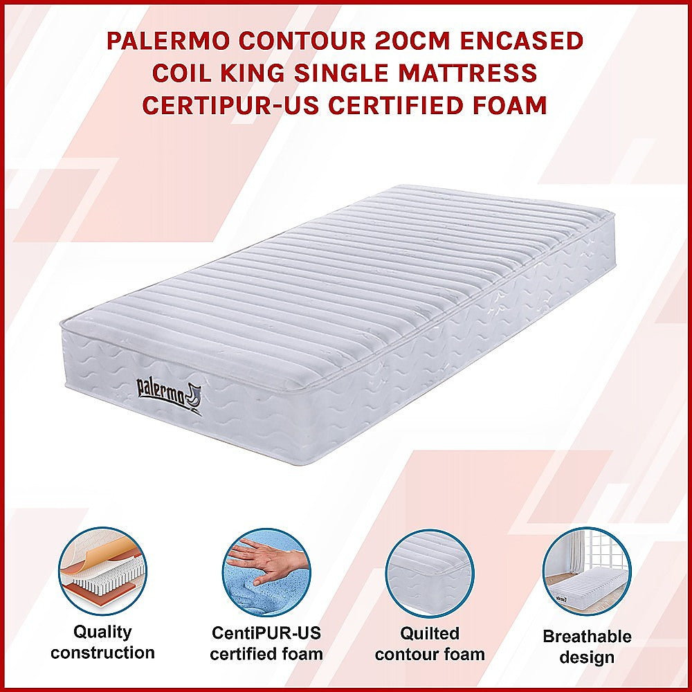 Contour Encased Coil King Single Mattress – Hybrid Support with CertiPUR-US® Certified Foam Comfort Layers