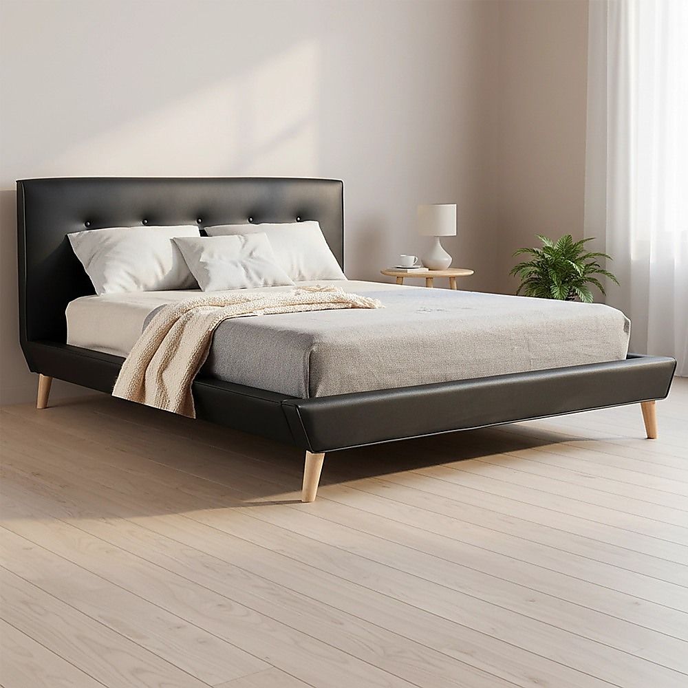 Double PU Leather Deluxe Bed Frame Black