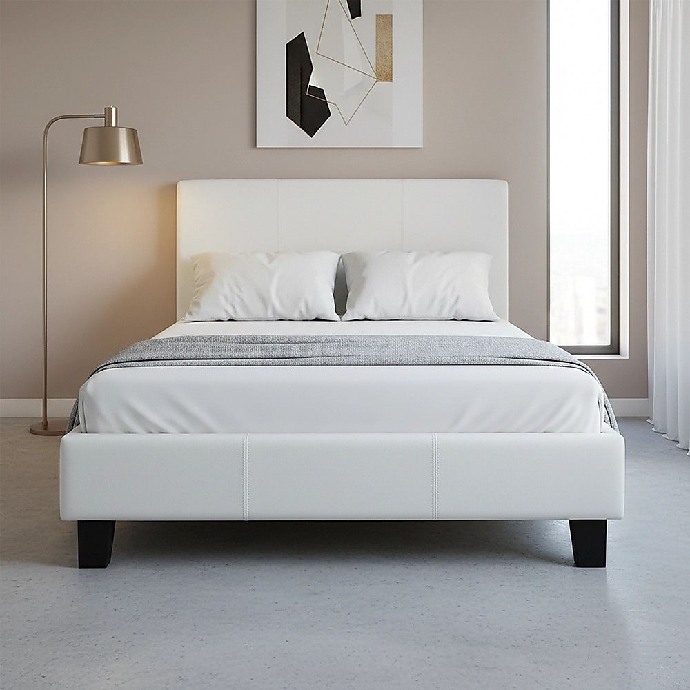 King Single PU Leather Bed Frame White