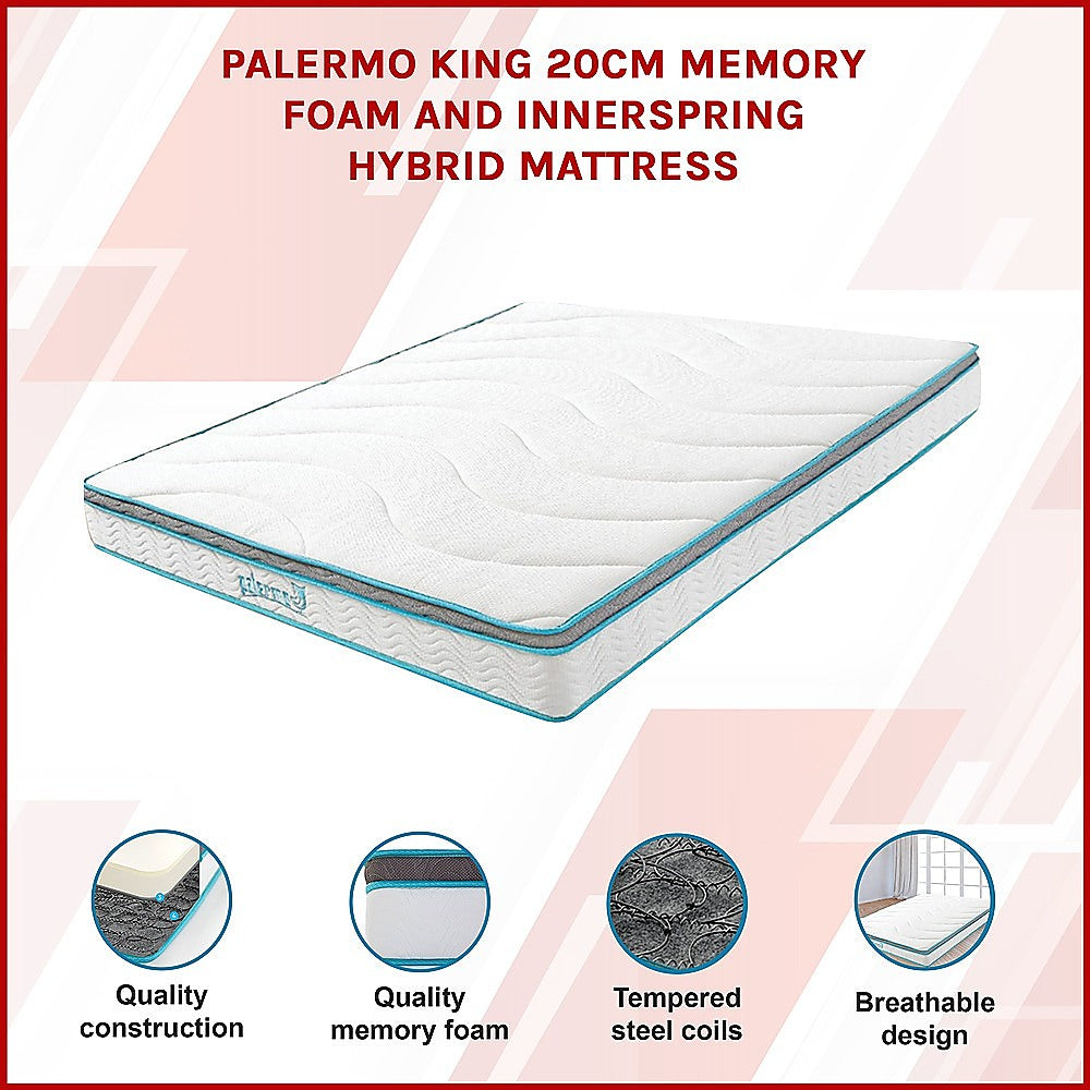 King 20cm Hybrid Mattress – Memory Foam and Innerspring Support