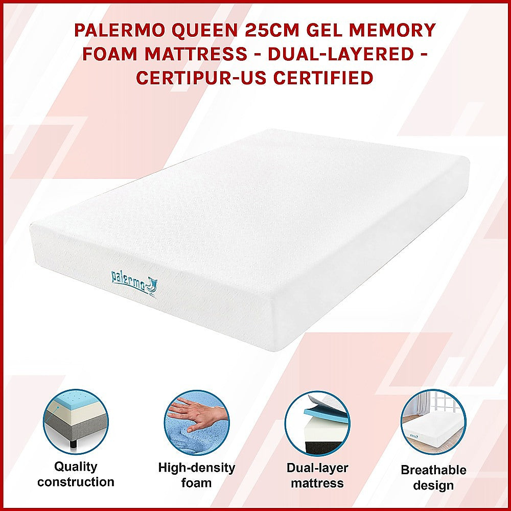 Queen 25cm Gel Memory Foam Mattress – Dual-Layered Comfort with CertiPUR-US® Certified Foam