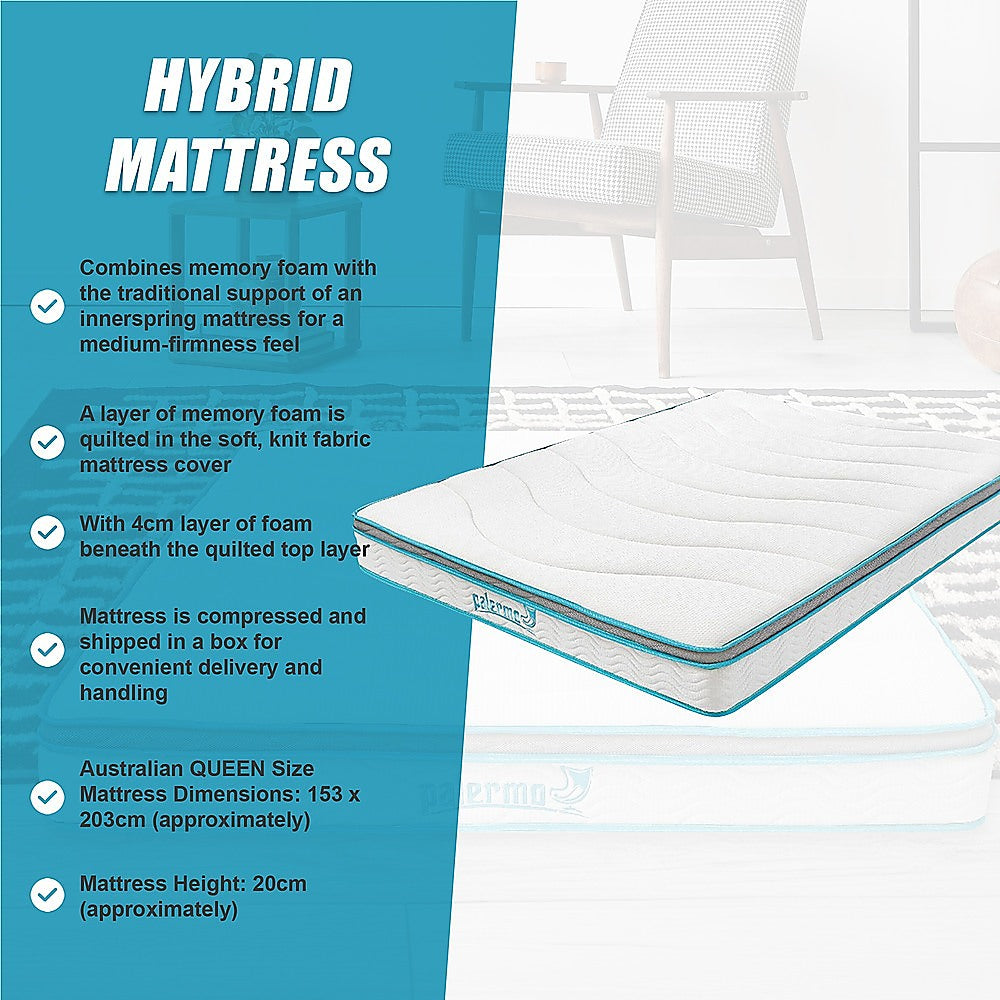 Queen 20cm Hybrid Mattress – Memory Foam and Innerspring Support