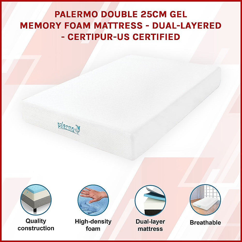 Double 25cm Gel Memory Foam Mattress – Dual-Layered Comfort with CertiPUR-US® Certified Foam