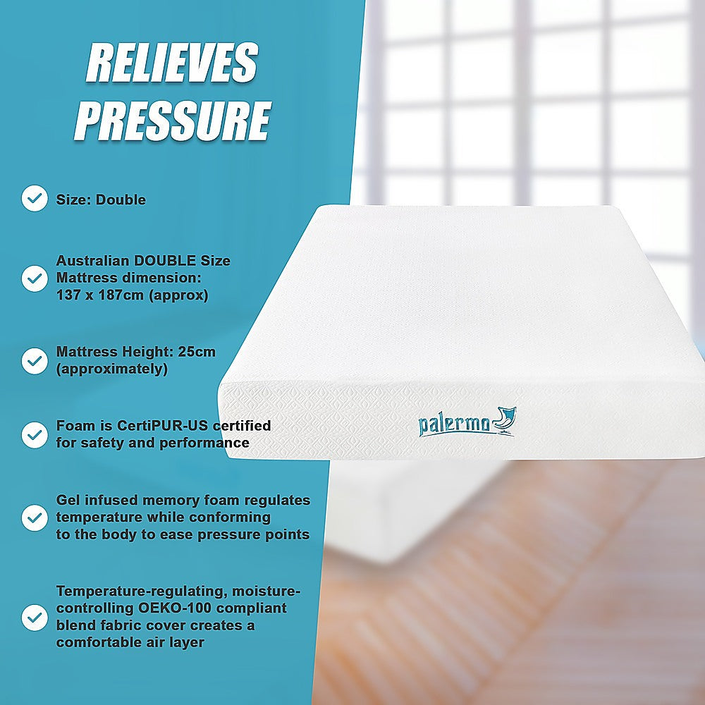 Double 25cm Gel Memory Foam Mattress – Dual-Layered Comfort with CertiPUR-US® Certified Foam