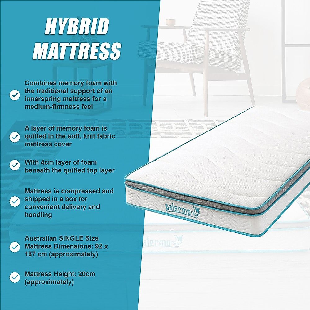 Single 20cm Hybrid Mattress – Memory Foam and Innerspring Support