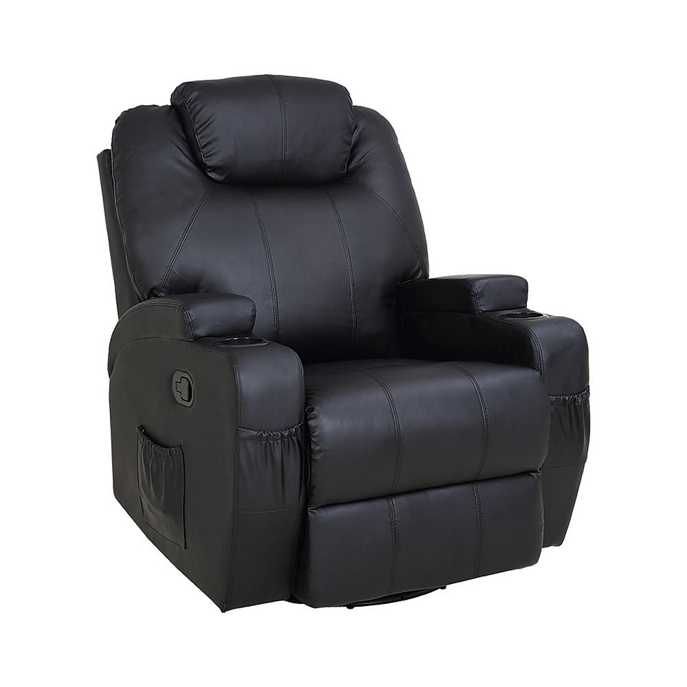 Heated Massage Chair – Black PU Leather 360° Swivel Recliner