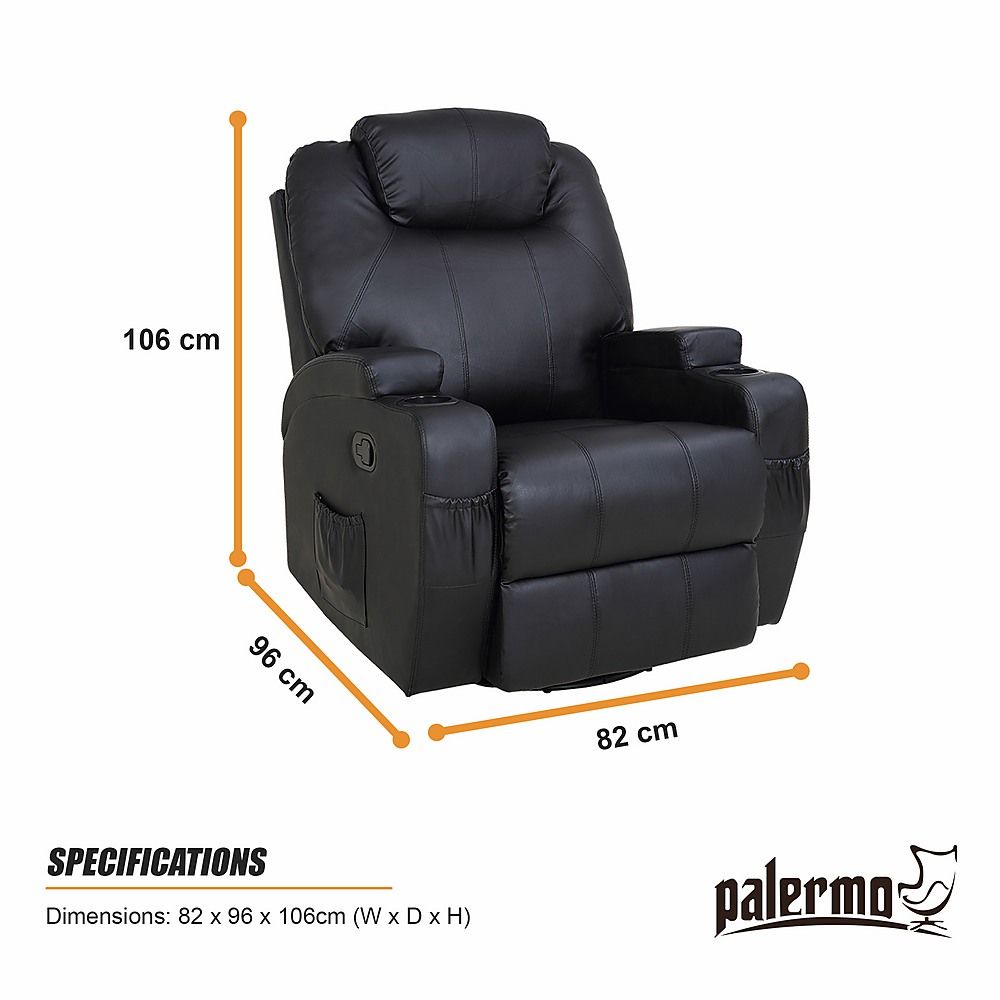Heated Massage Chair – Black PU Leather 360° Swivel Recliner