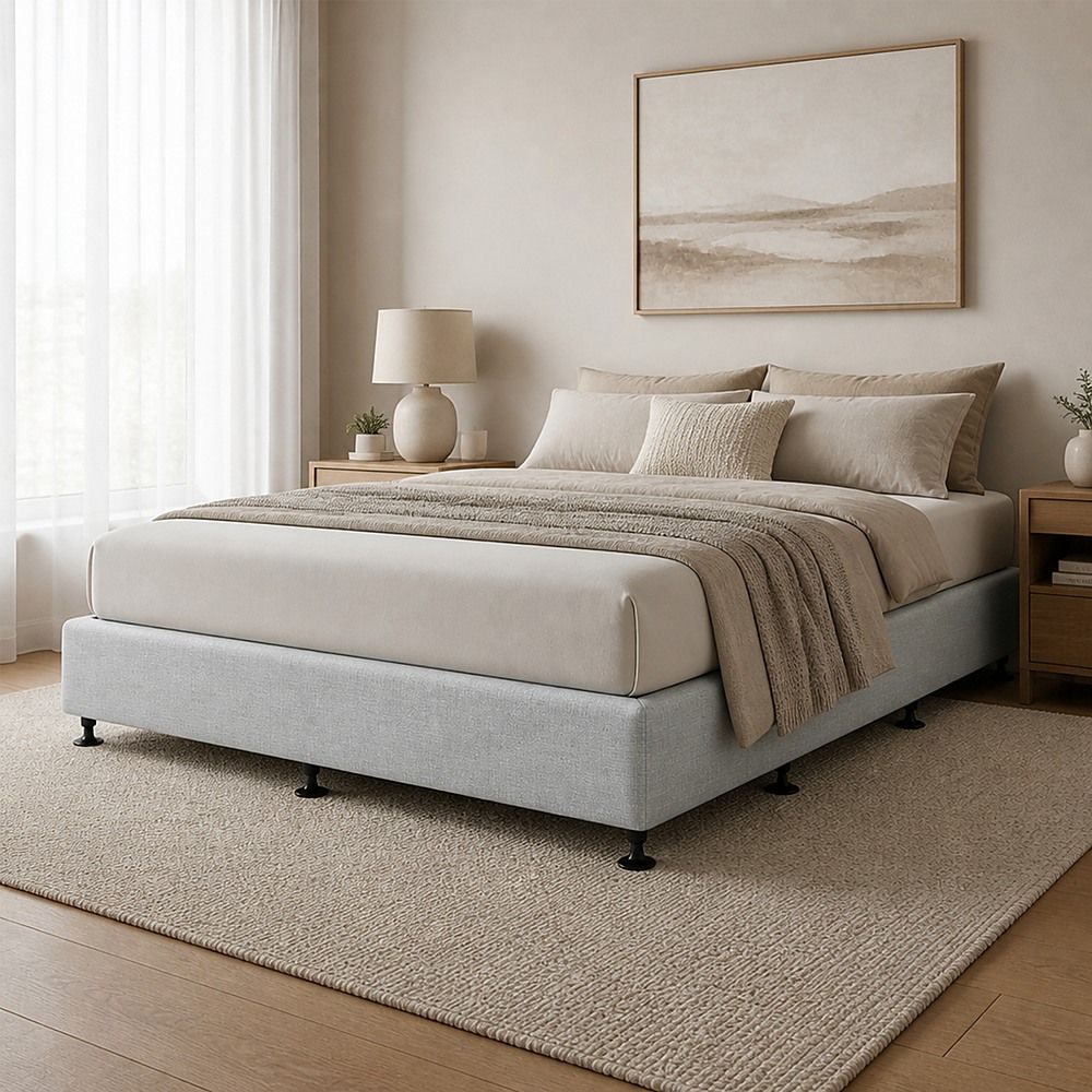 Palermo Queen Ensemble Bed Base Platinum Light Grey Linen Fabric