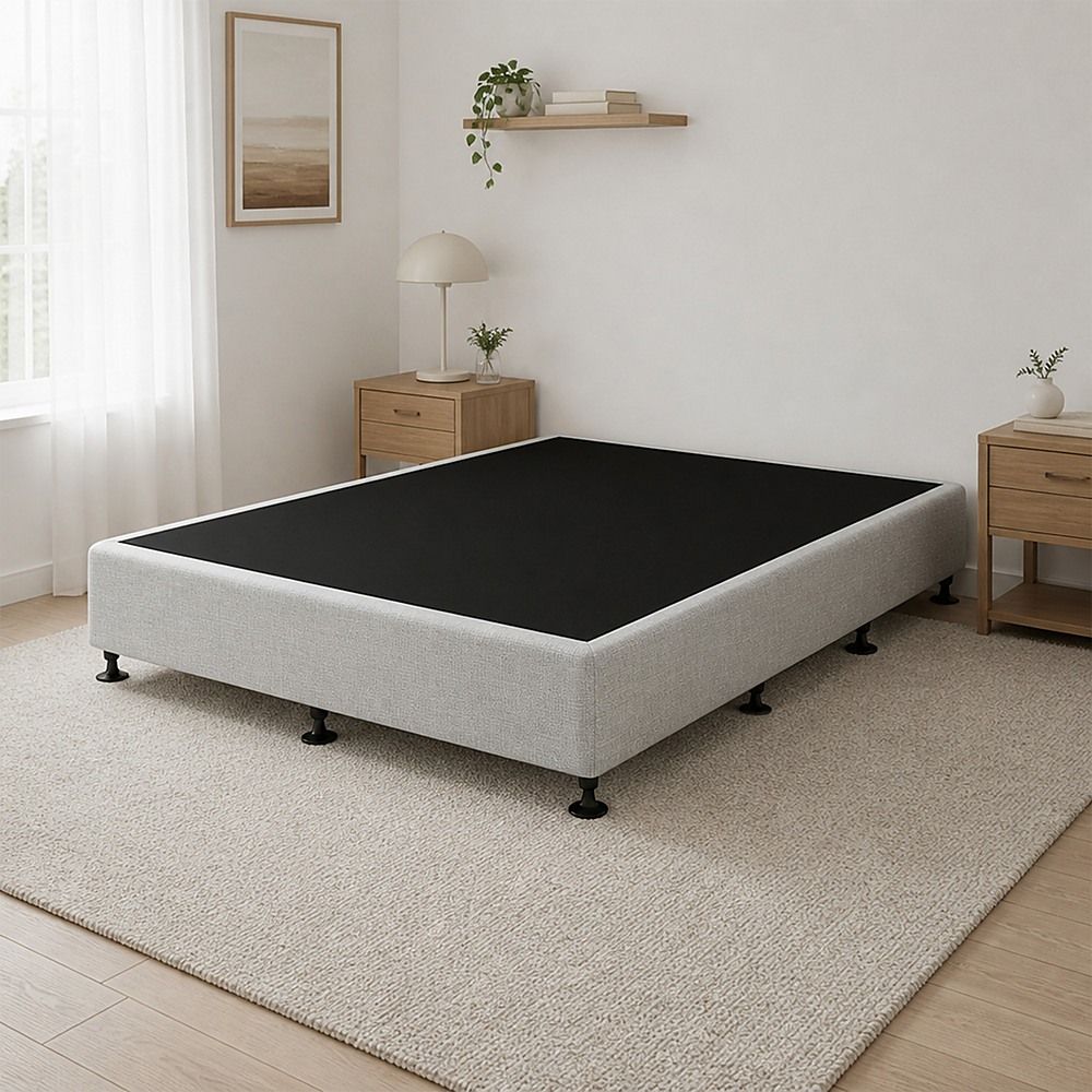 Palermo Queen Ensemble Bed Base Platinum Light Grey Linen Fabric