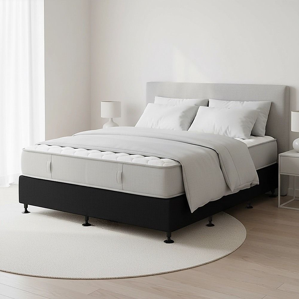 Palermo King Single Ensemble Bed Base Midnight Black Linen Fabric