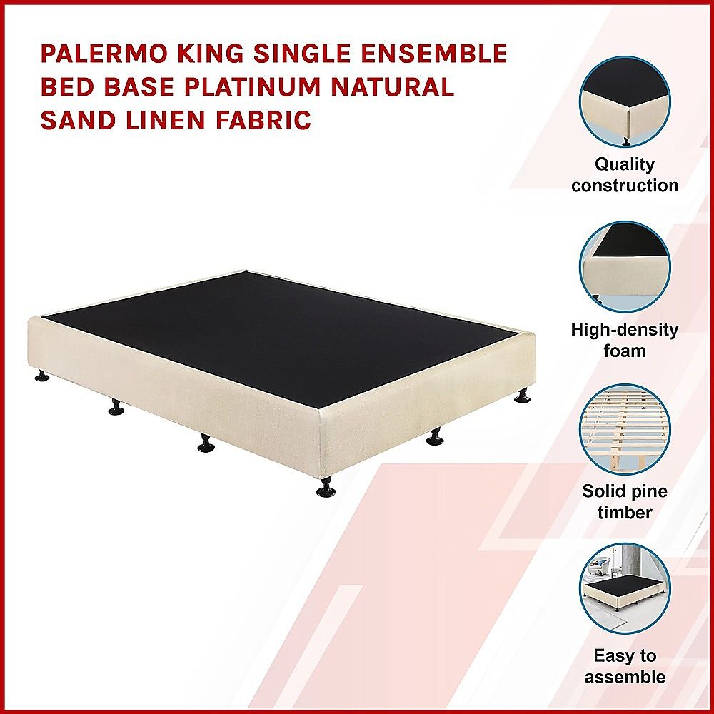 Palermo King Single Ensemble Bed Base Platinum Natural Sand Linen Fabric