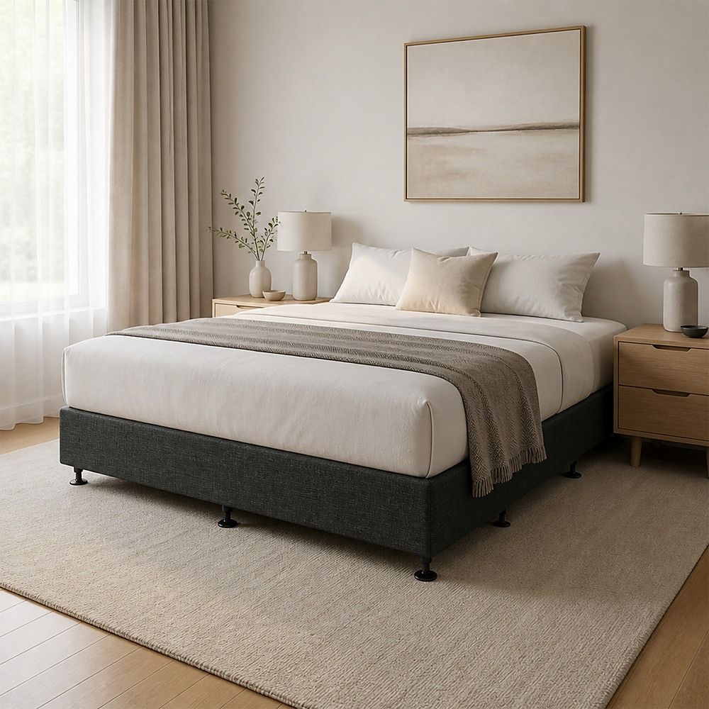 Palermo King Ensemble Bed Base Platinum Graphite Linen Fabric