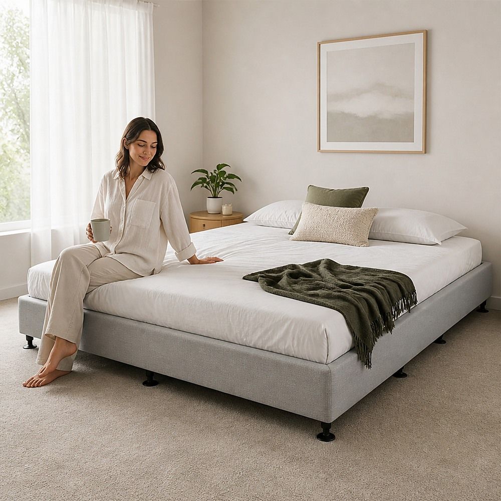 Palermo King Ensemble Bed Base Platinum Light Grey Linen Fabric