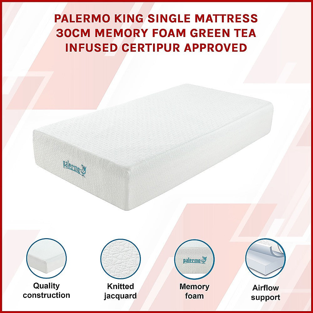 King Single 30cm Green Tea Memory Foam Mattress – Cooling Comfort with CertiPUR-US® Certified Foam