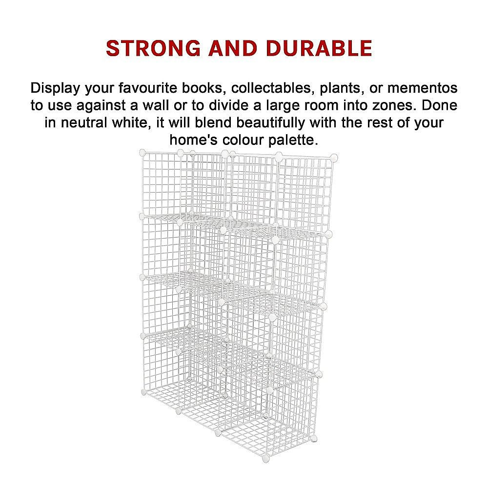 12 Cube Wire Grid Organiser Bookcase Storage Cabinet Wardrobe Closet White