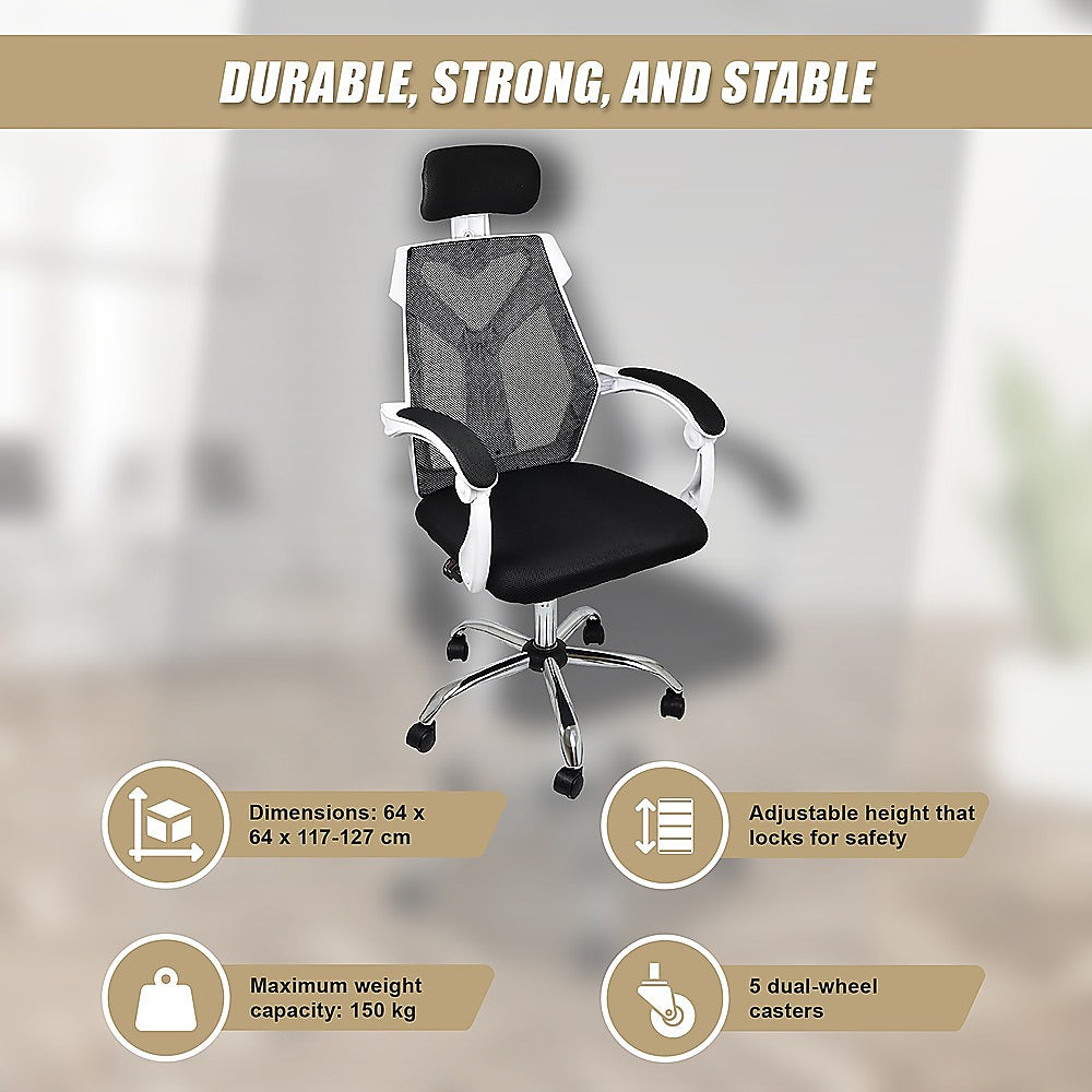 Office Chair – Ergonomic Mesh Back Computer Desk White Chair with Padded Foam Seat