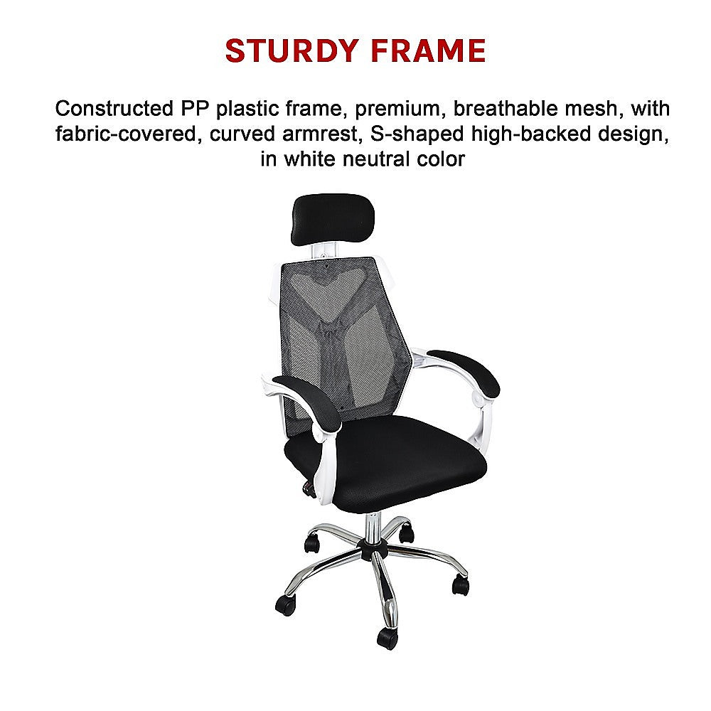 Office Chair – Ergonomic Mesh Back Computer Desk White Chair with Padded Foam Seat