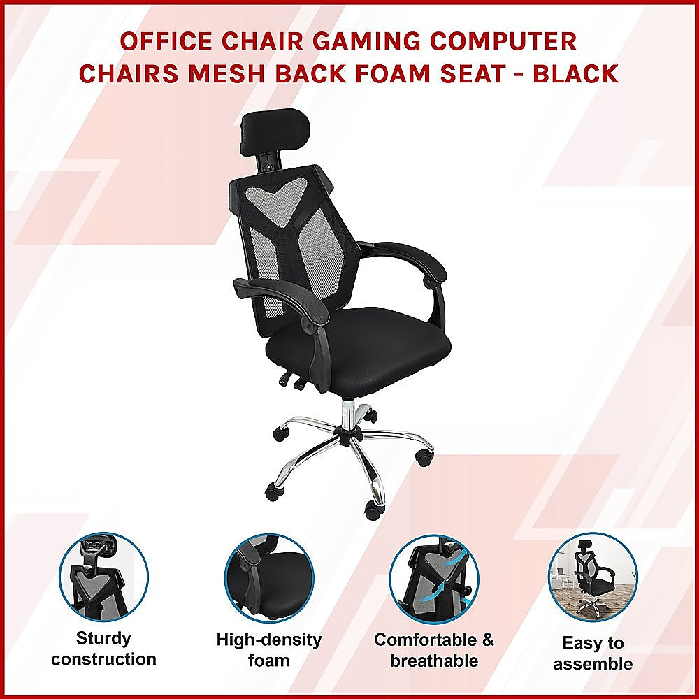 Office Chair – Ergonomic Mesh Back Computer Desk Chair with Padded Foam Seat in Black
