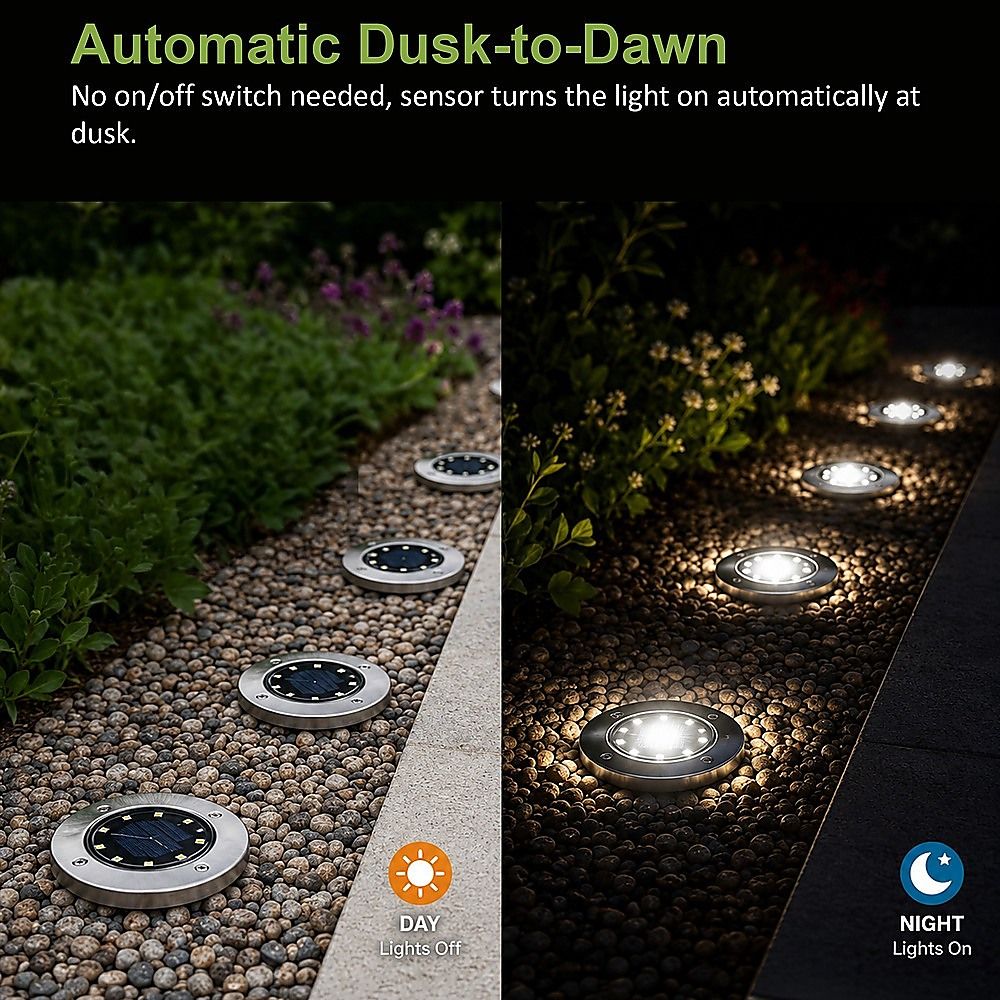 12x Solar Powered LED Buried Inground Recessed Light Garden Outdoor Deck Path