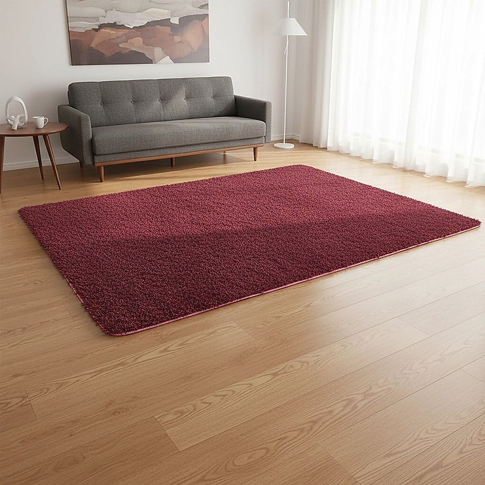Large Shag Rug – Soft 200x140cm Burgundy Floor Rug with Anti-Slip Backing