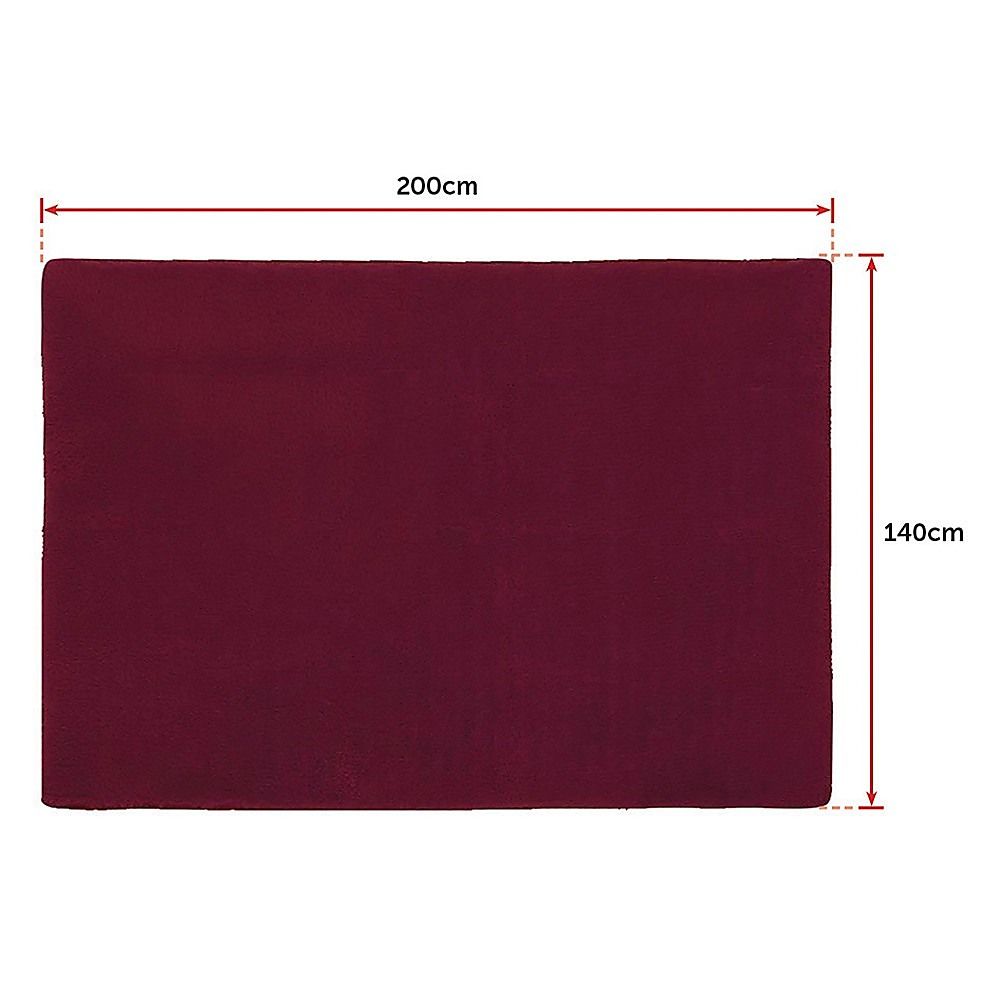 Large Shag Rug – Soft 200x140cm Burgundy Floor Rug with Anti-Slip Backing