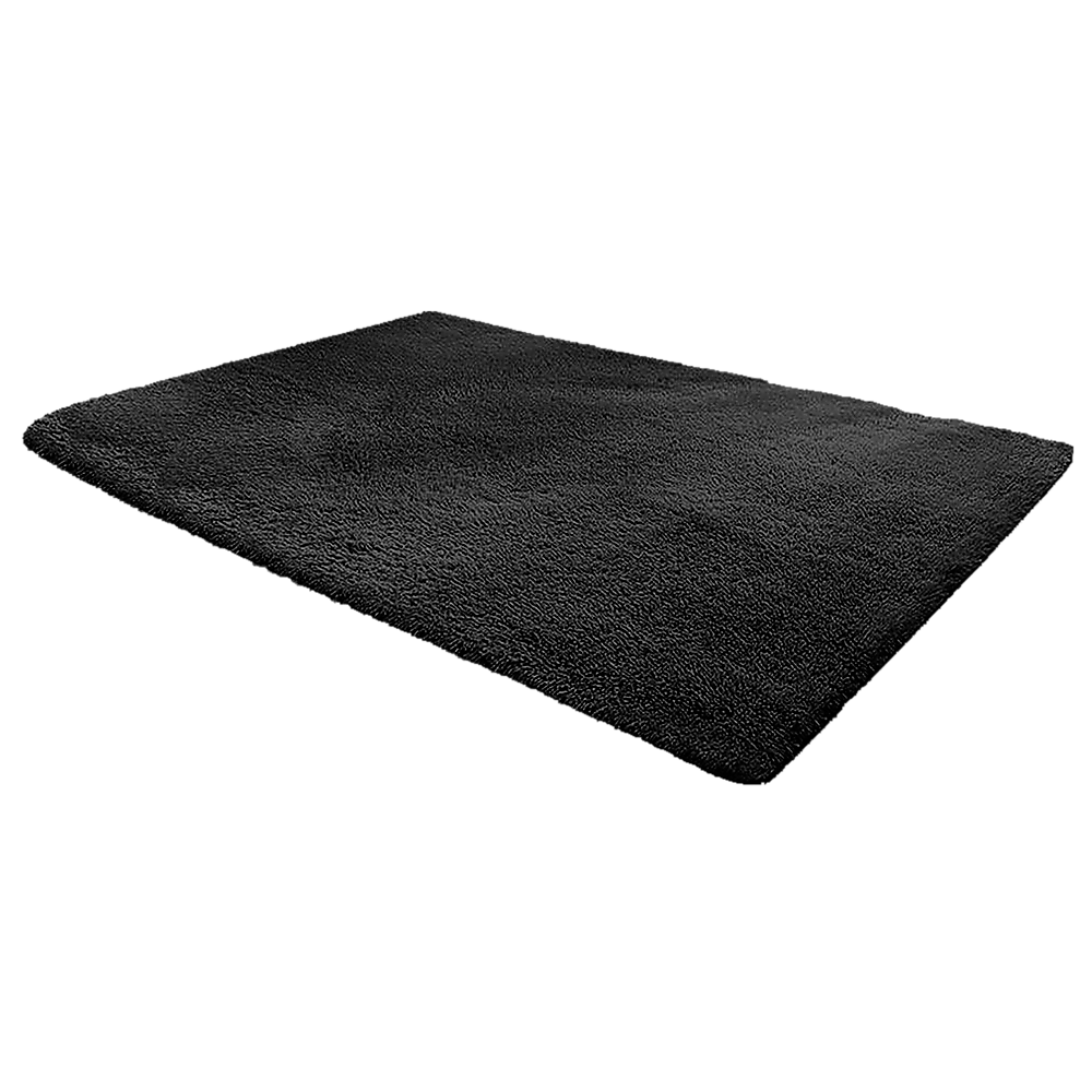 Large Shag Rug – Soft 200x140cm Black Floor Rug with Anti-Slip Backing