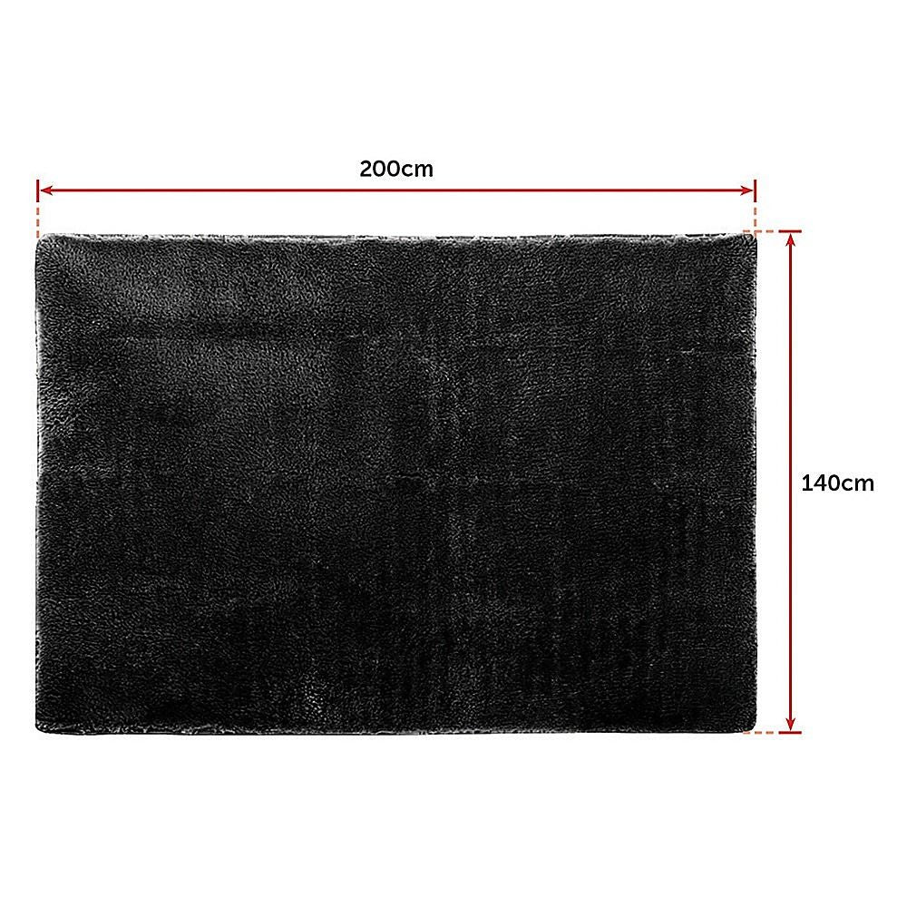 Large Shag Rug – Soft 200x140cm Black Floor Rug with Anti-Slip Backing