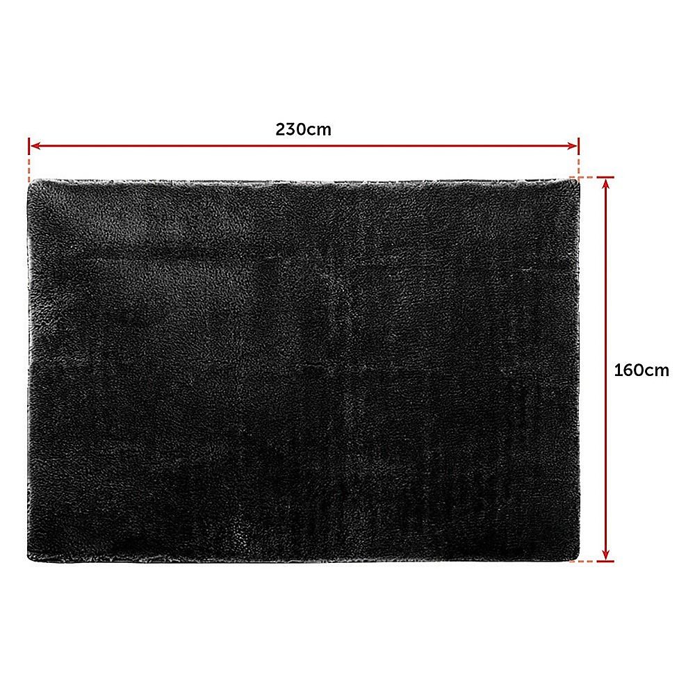 Large Shag Rug – Soft 230x160cm Black Floor Rug with Anti-Slip Backing