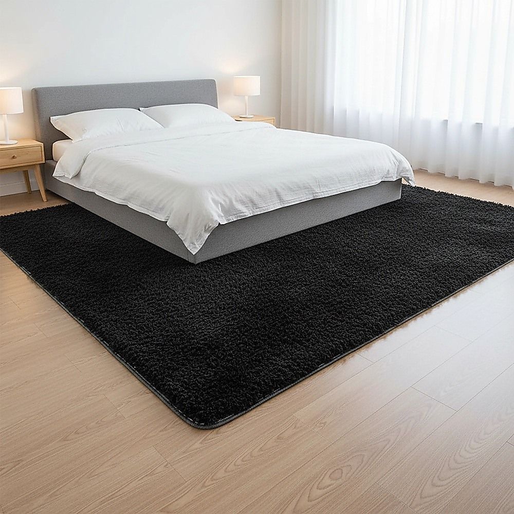 230x200cm Floor Rugs Large Shaggy Rug Area Carpet Bedroom Living Room Mat - Black