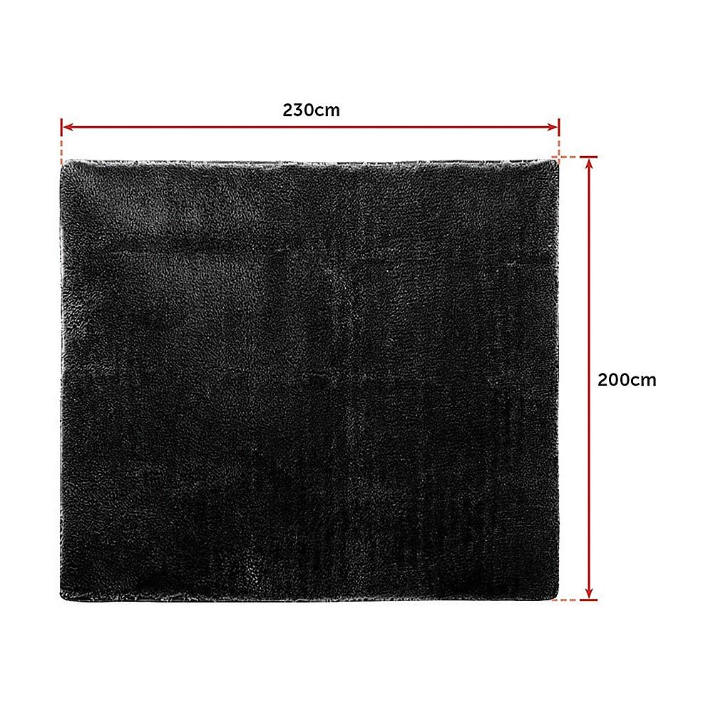 Large Shag Rug – Soft 230x200cm Black Floor Rug with Anti-Slip Backing