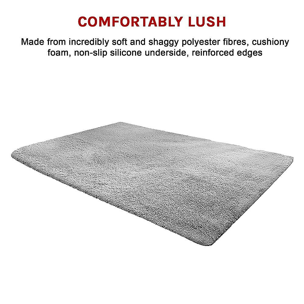 Large Shag Rug – Soft 230x160cm Grey Floor Rug with Anti-Slip Backing