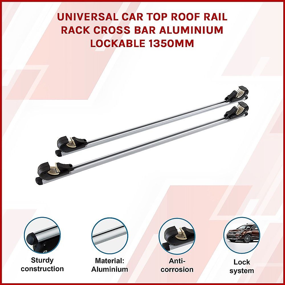 Universal Car Top Roof Rail Rack Cross Bar Aluminium Lockable 1350MM
