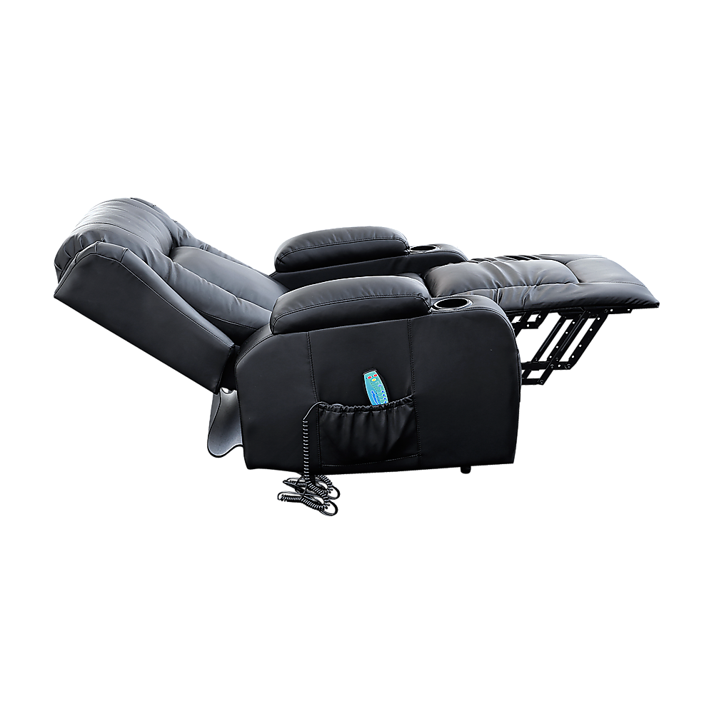 Recliner Chair – Electric Massage Lift Chair with Heat Function PU Leather Lounge Sofa Black