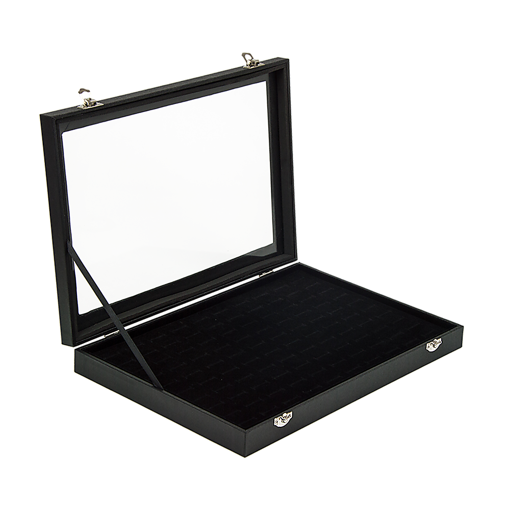 100 Slot Jewellery Display Box with Glass Lid for Rings, Earrings & Collectables