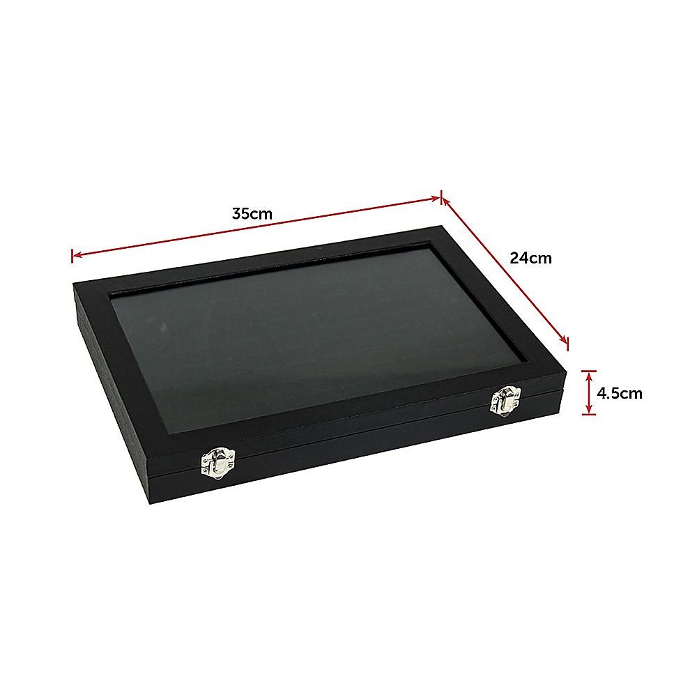 100 Slot Jewellery Display Box with Glass Lid for Rings, Earrings & Collectables
