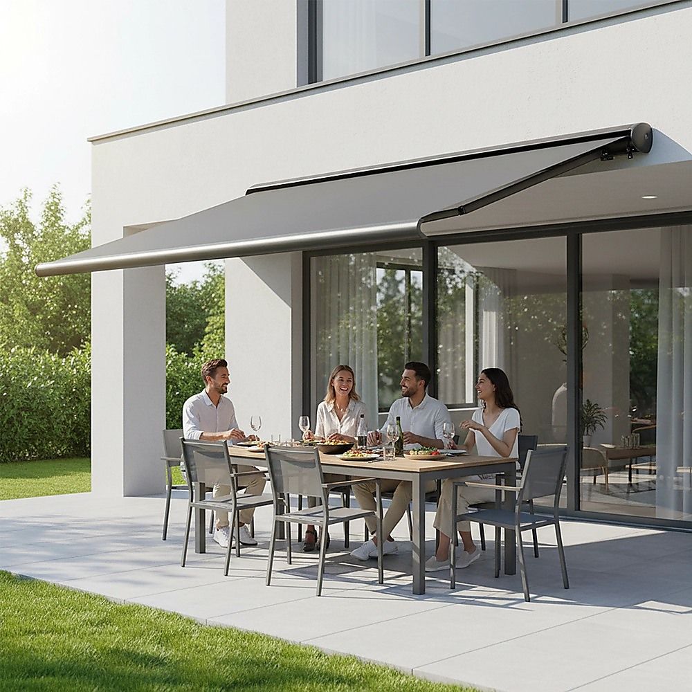 Motorised Retractable Awning – 5.5x3m Grey Full Cassette Design