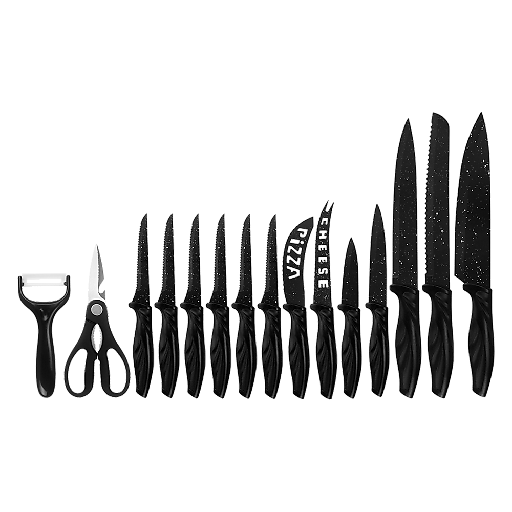 Kitchen 17 Piece Knife Set with Block and Sharpener Chef Knives